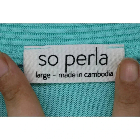 So Perla Snap Down Teal Sweater-Size Large-Beachy - Picture 3 of 7